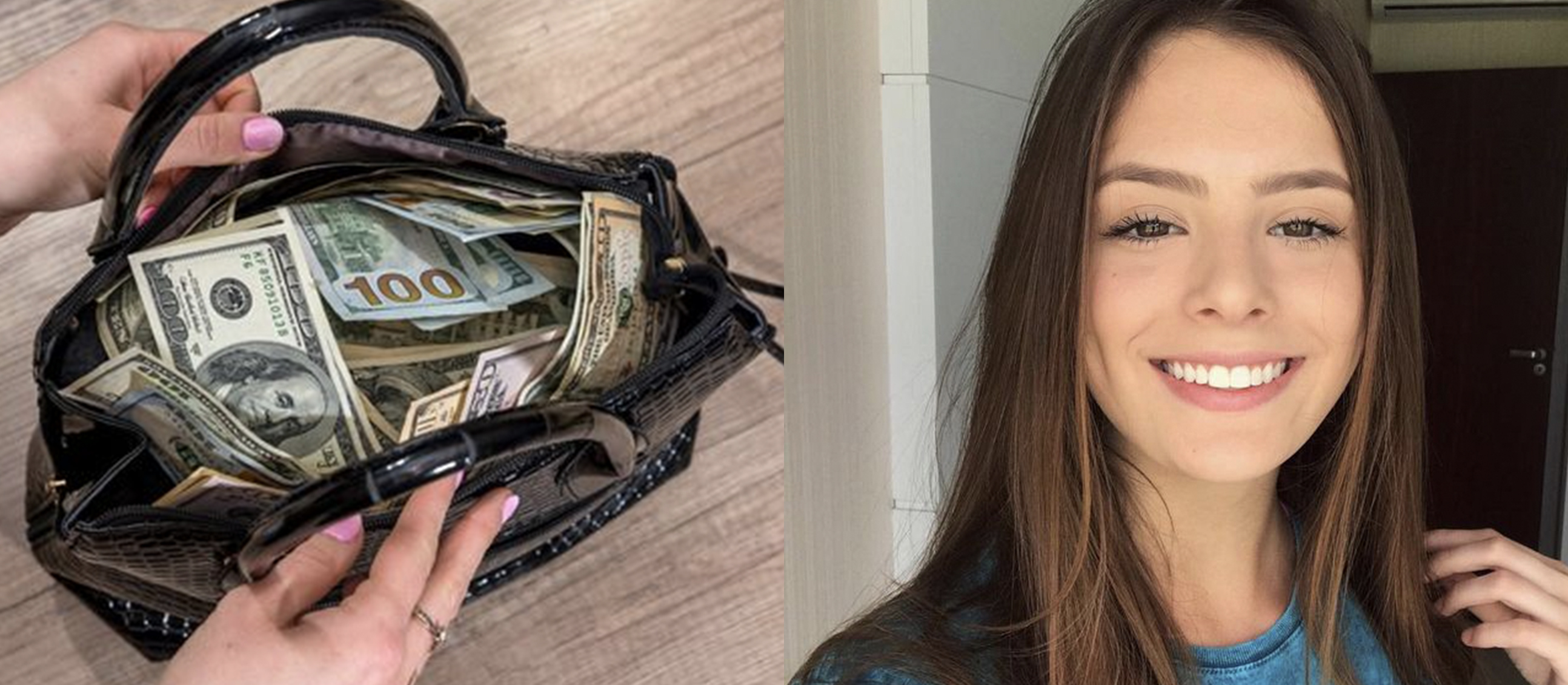 Purse with cash and happy girl split