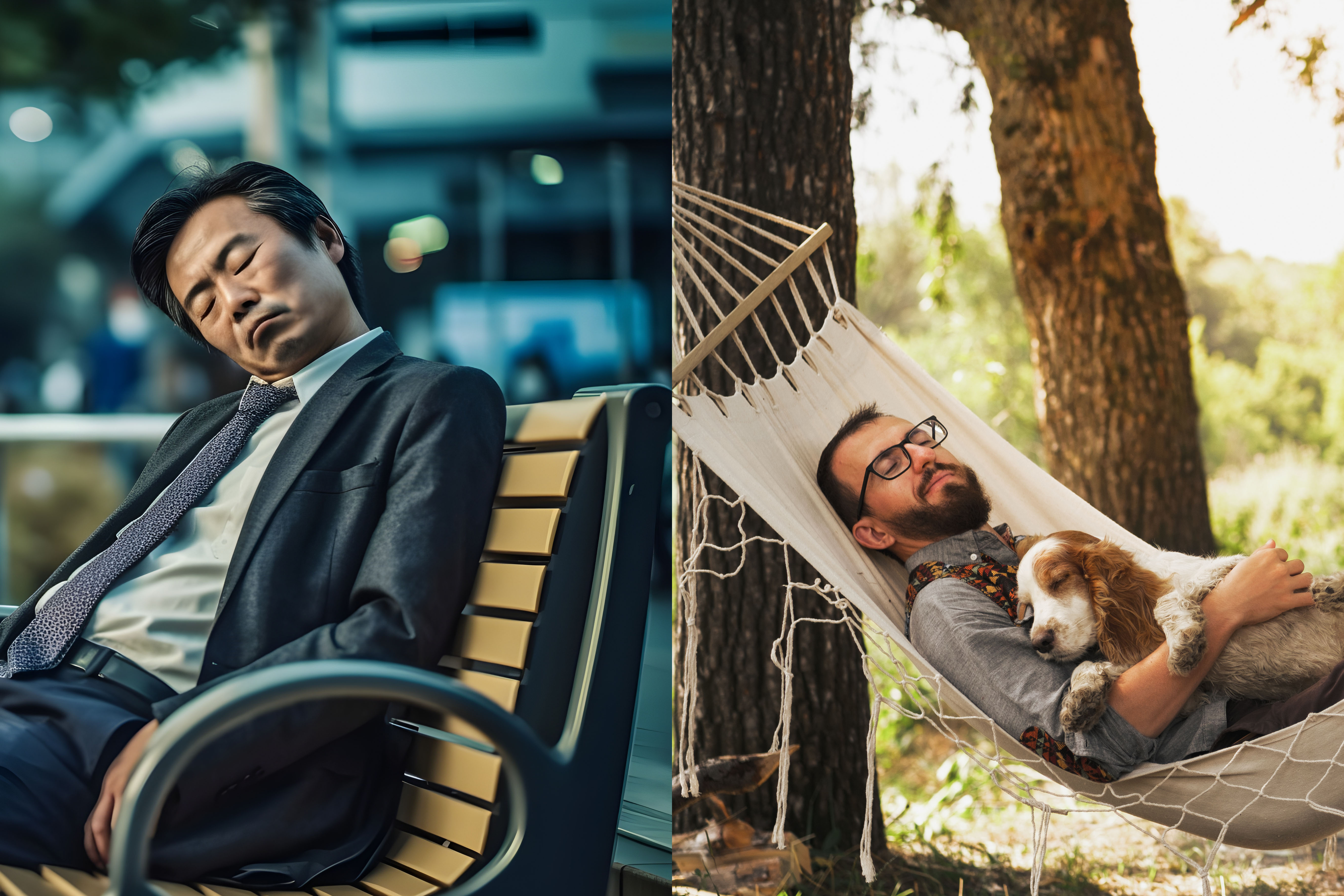 A business man and a man in a hammock