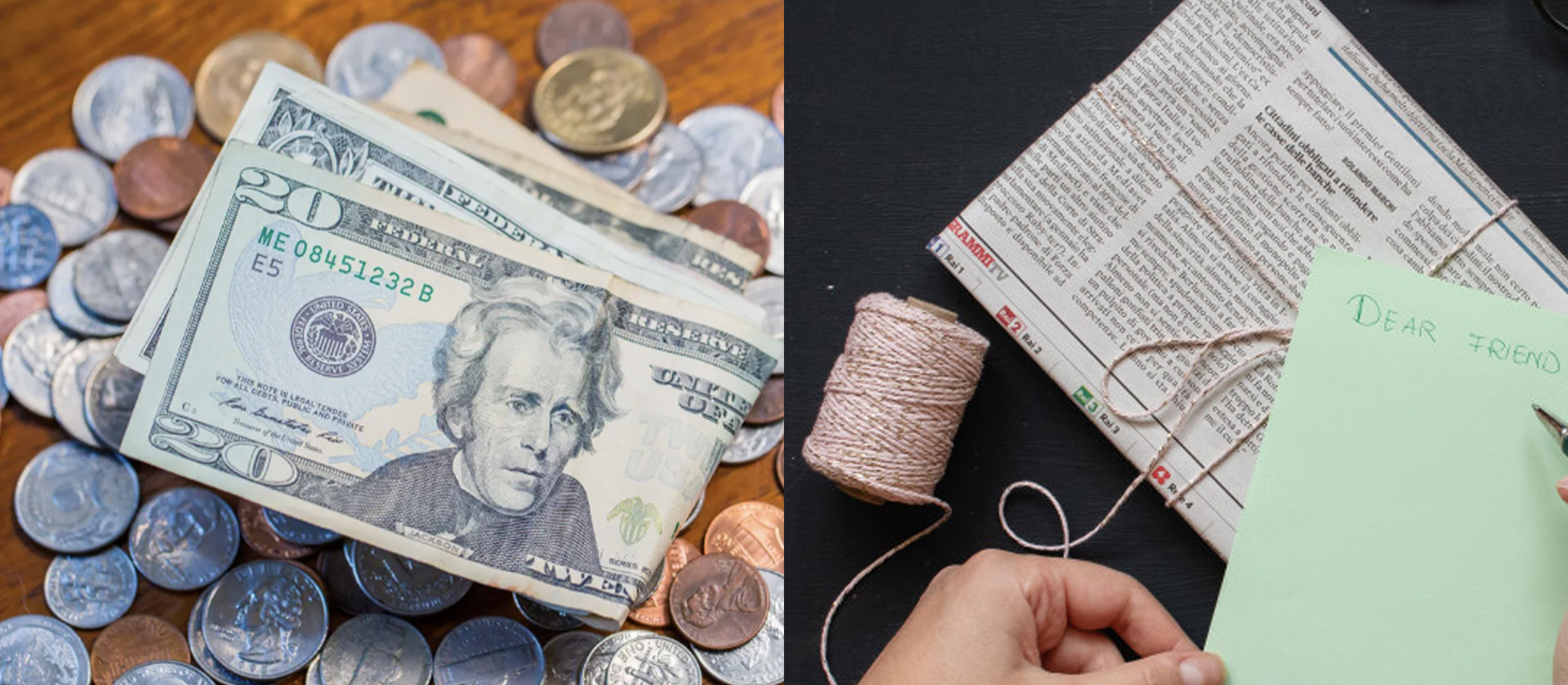 Cash and thrifty gift idea split image