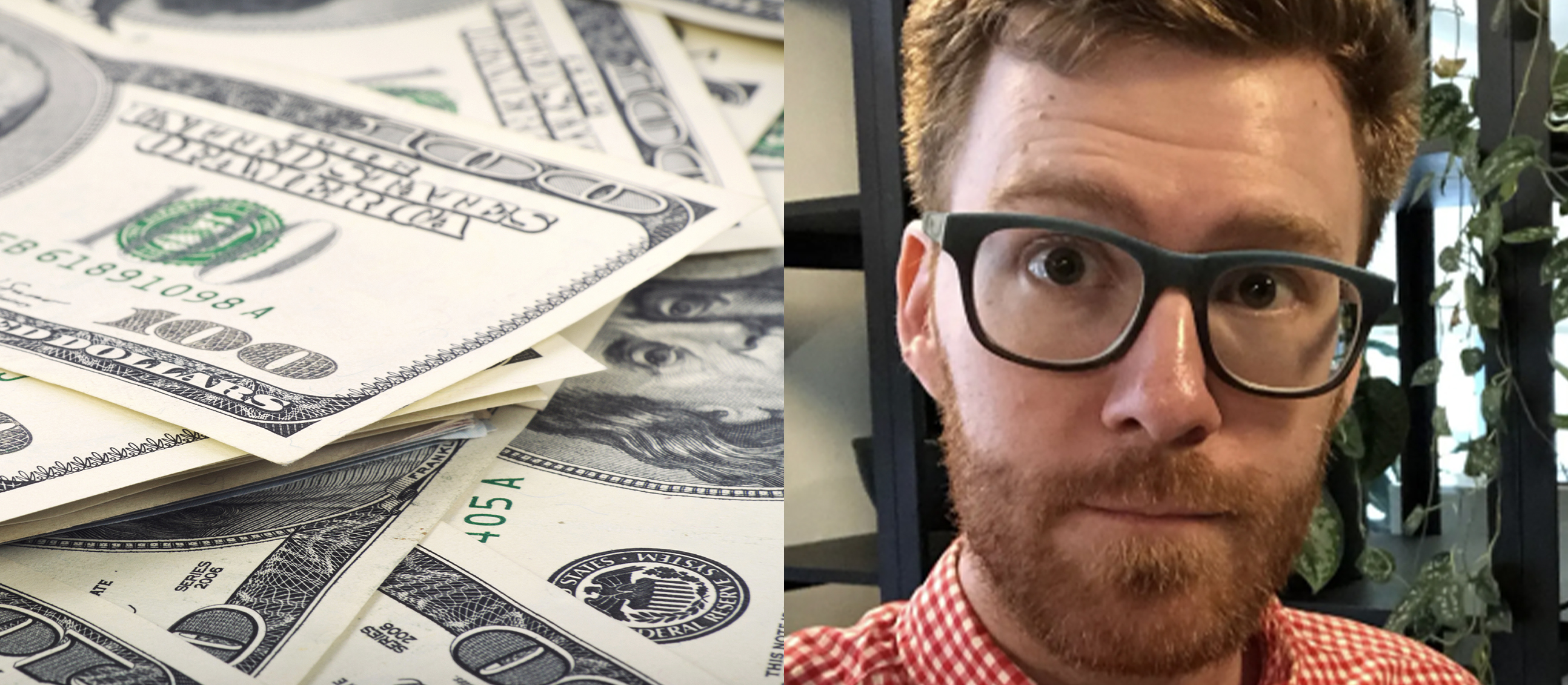 Cash and man split image