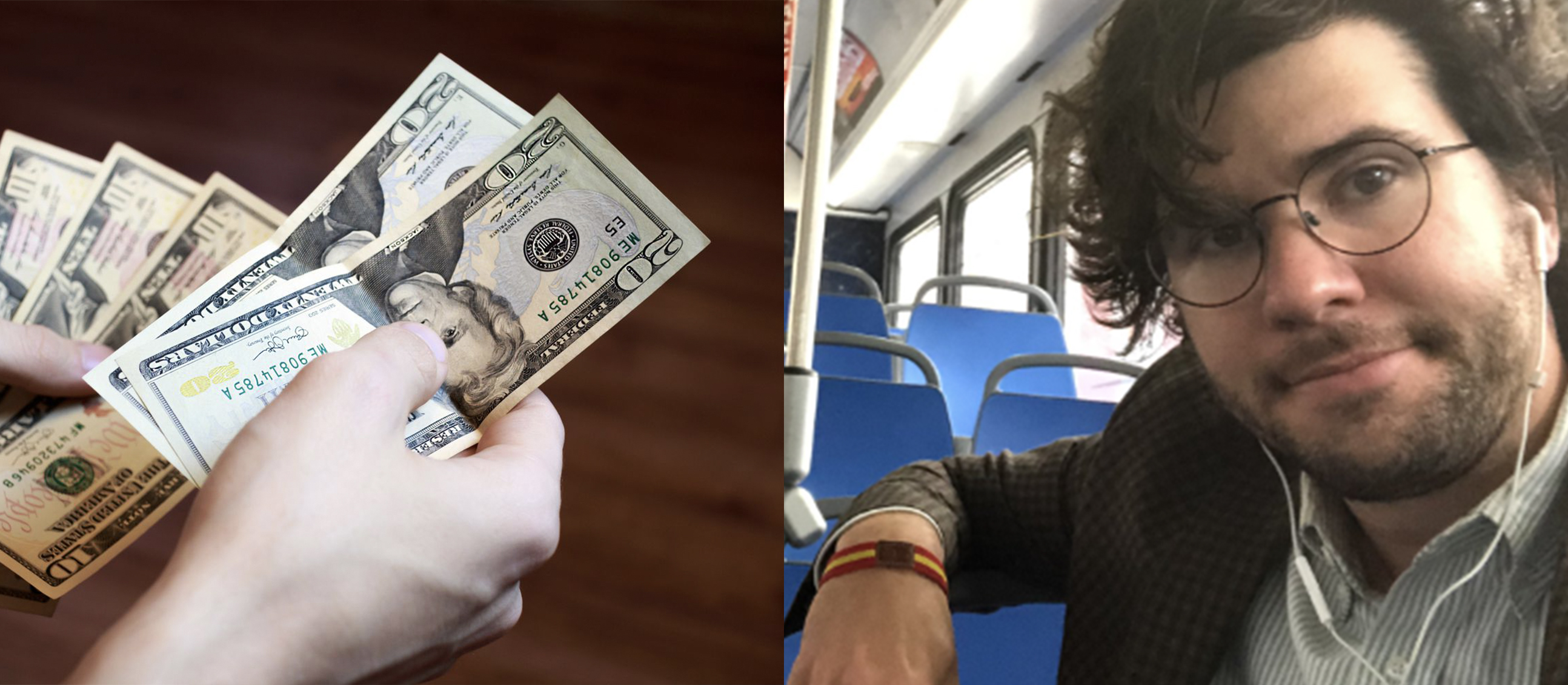 Cash and man on city bus