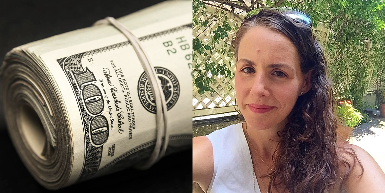 Cash and woman split image