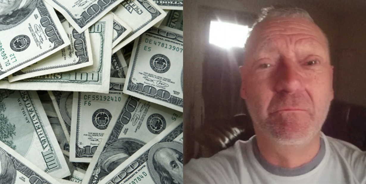 cash and man split image