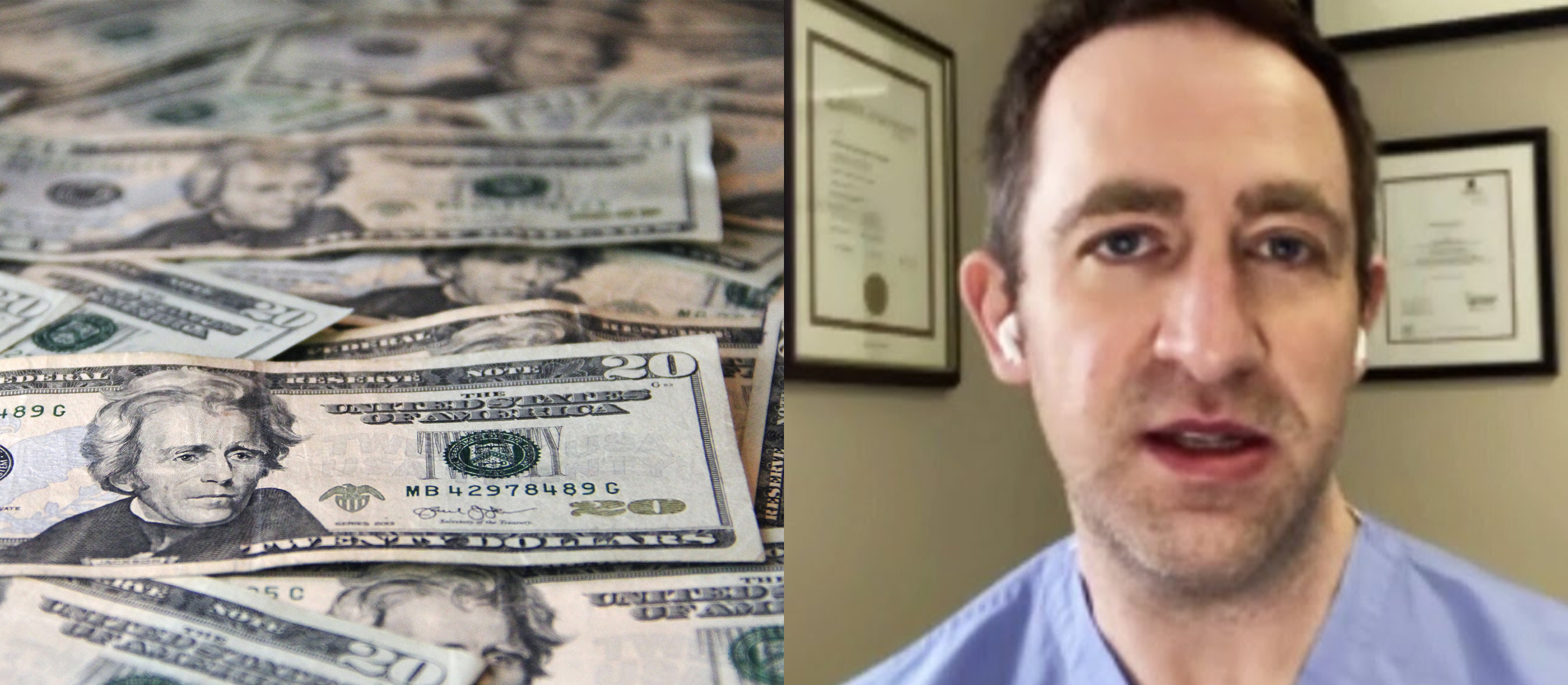 money and doctor split image