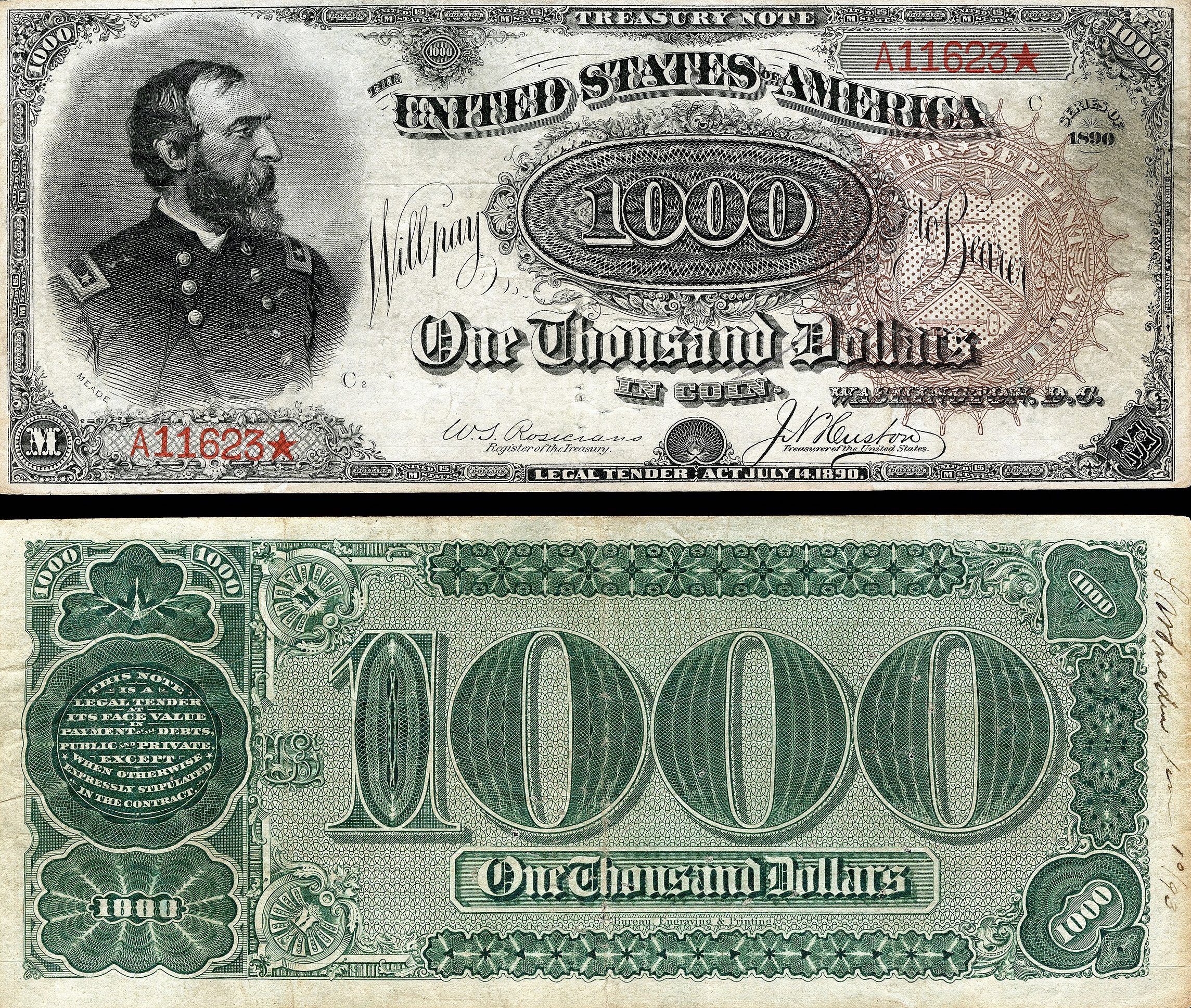 US 1000 dollars 1890