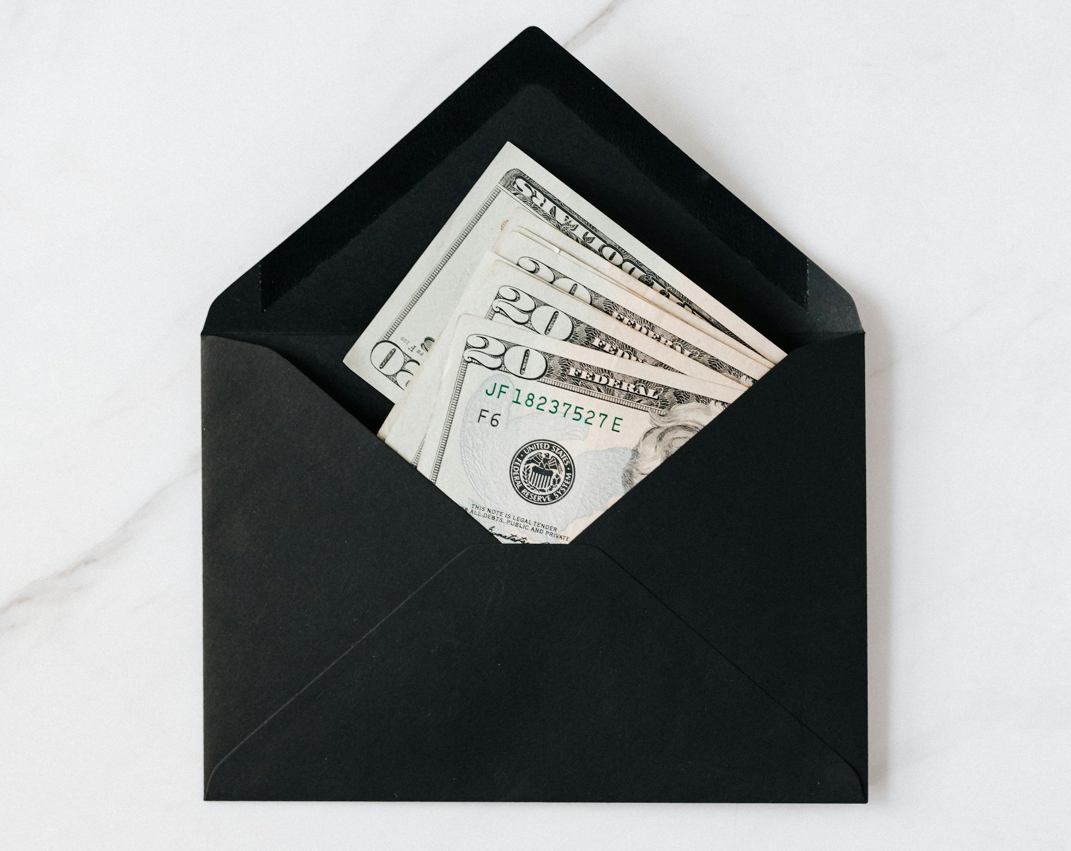 Money inside an envelope
