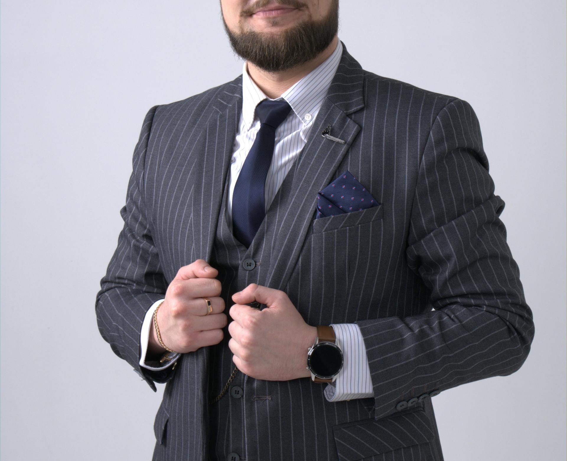 Man wearing pinstripe suit
