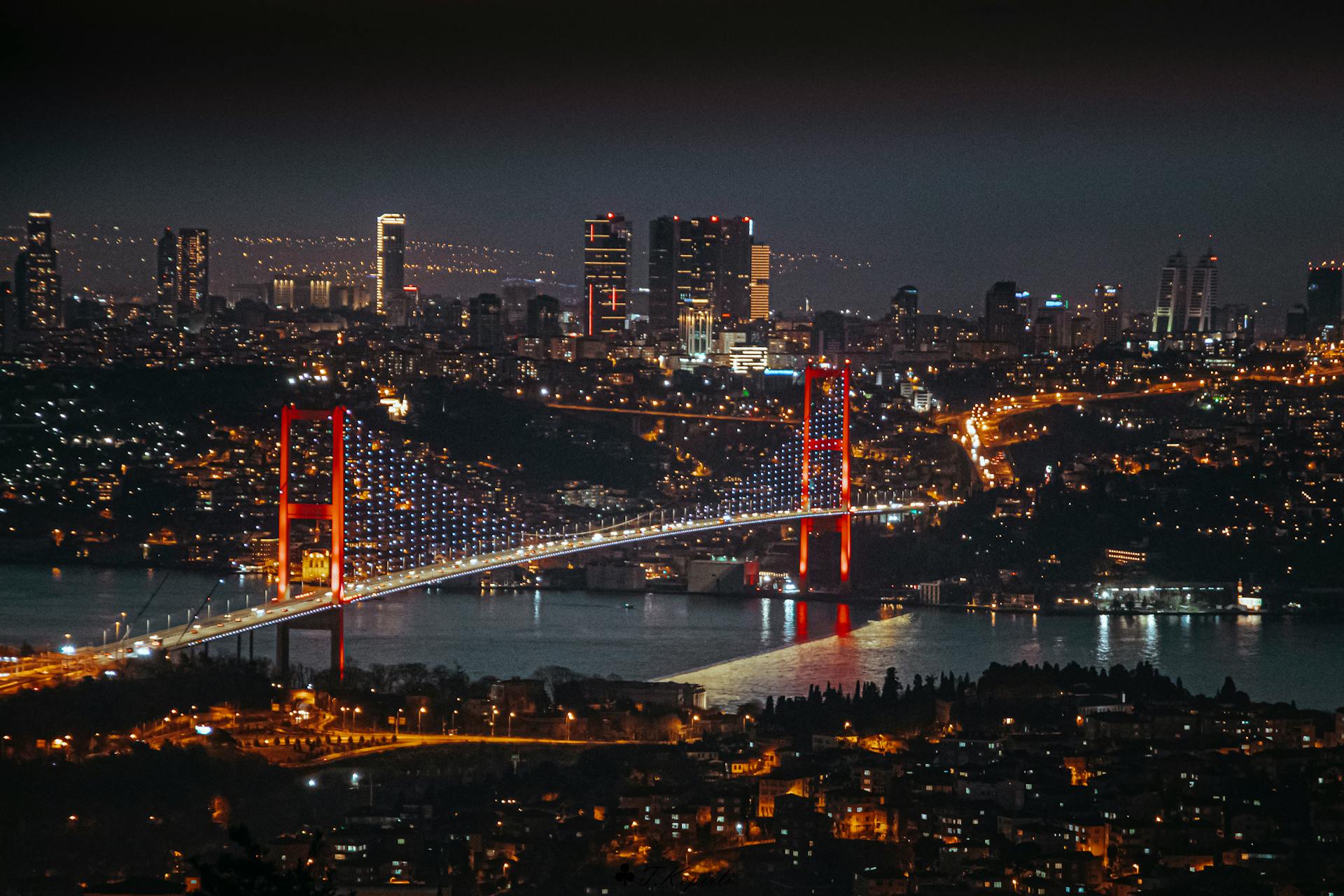 Wide Angle View of Istanbul at Night