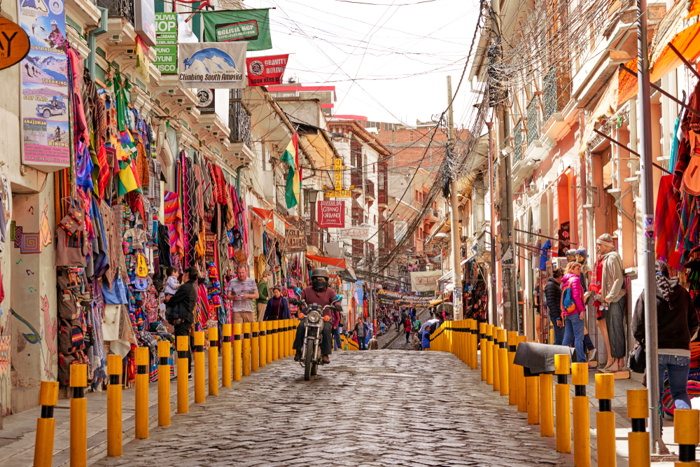 Witches' market street in La Paz, Bolivia
