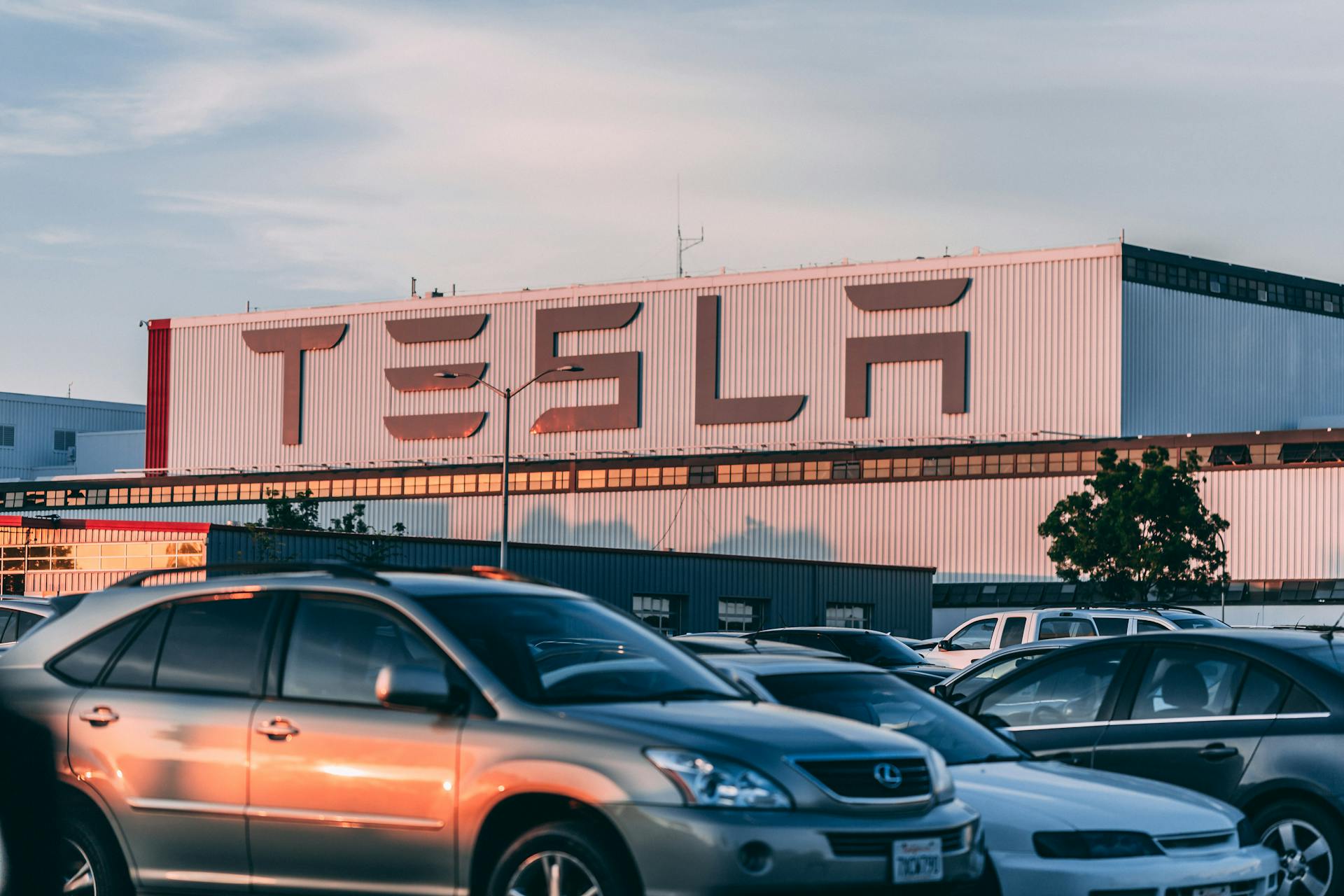 Tesla sign on a building