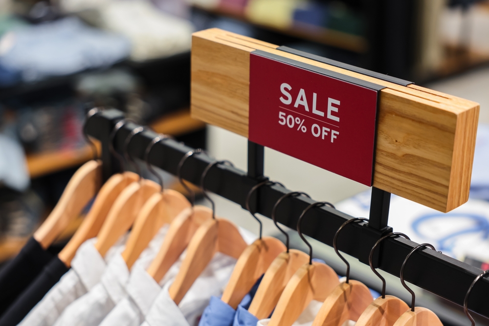 Discount sale label at shop entrance