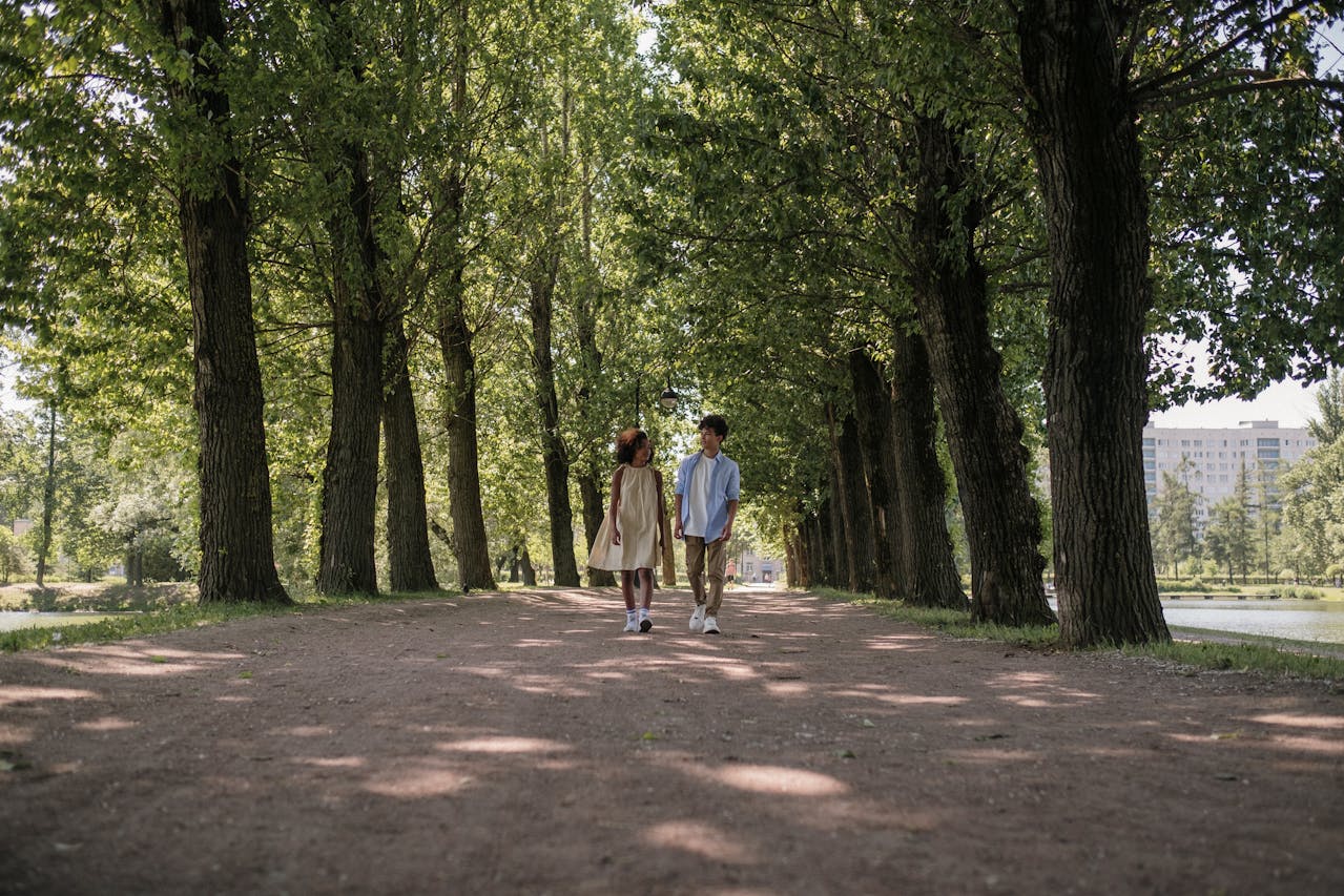 Two teenagers walking together