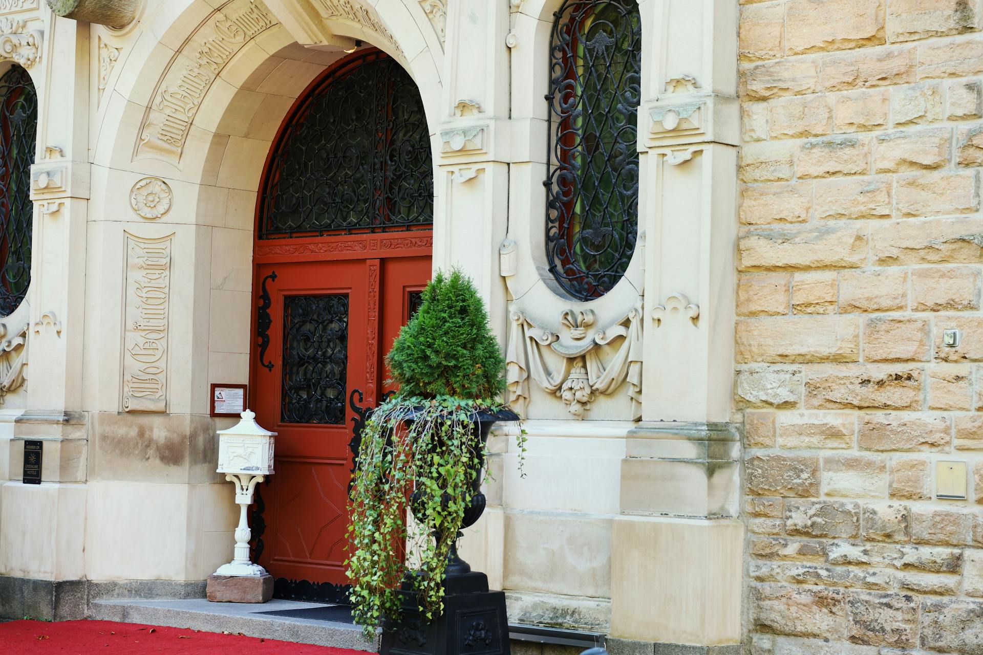 Elegant Architectural Entrance with Red Door