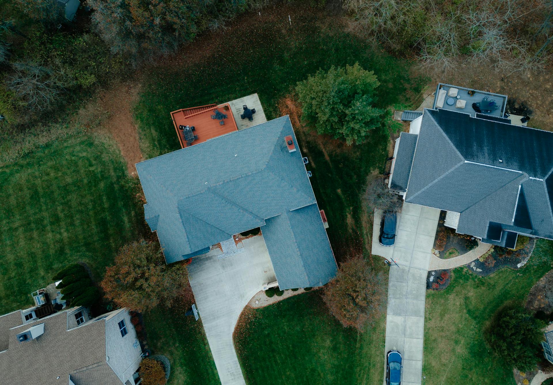 Aerial View Of Two Houses Next To Each Other