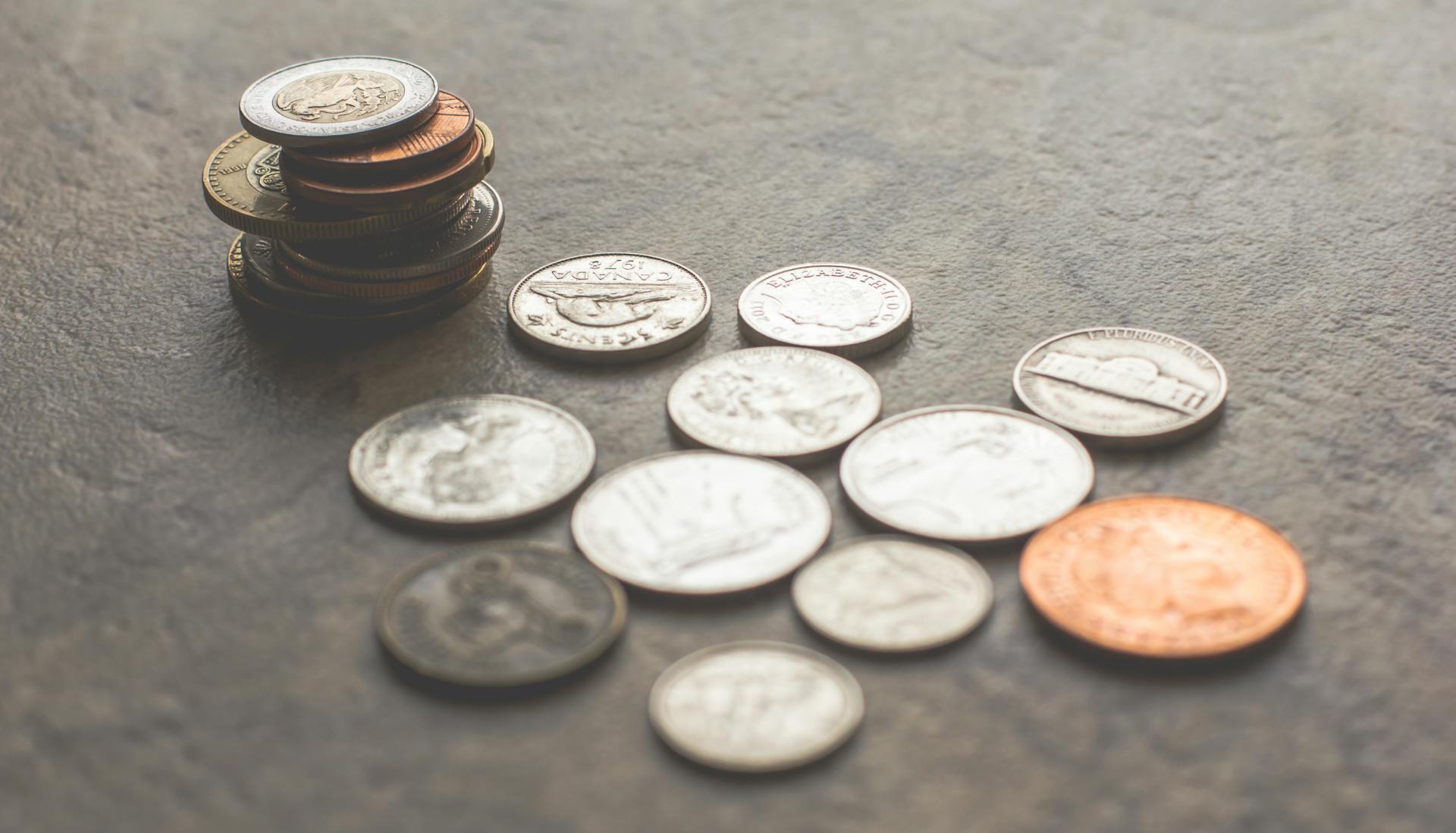 Pile of coins on a table
