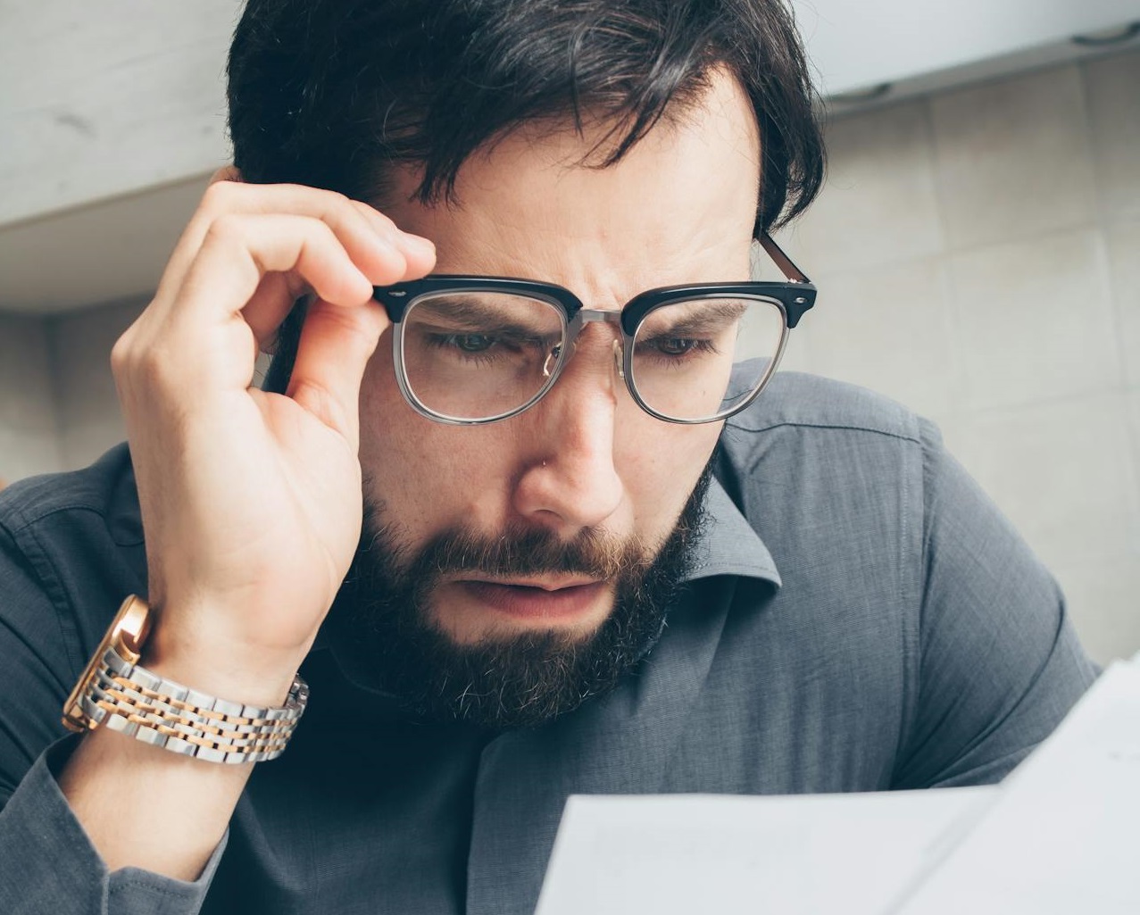 Man looking at documents.