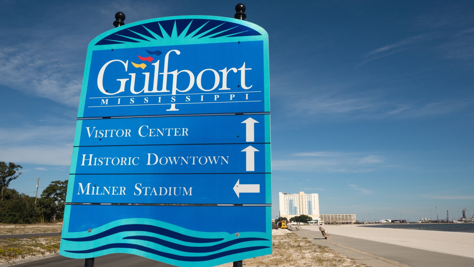 Sign for Gulfport Mississippi along highway 90, November of 2019.
