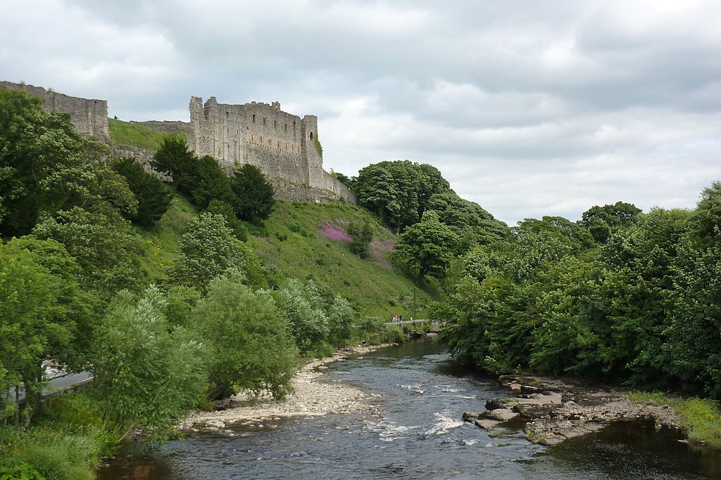 Richmond Castle seen from across the River Swale