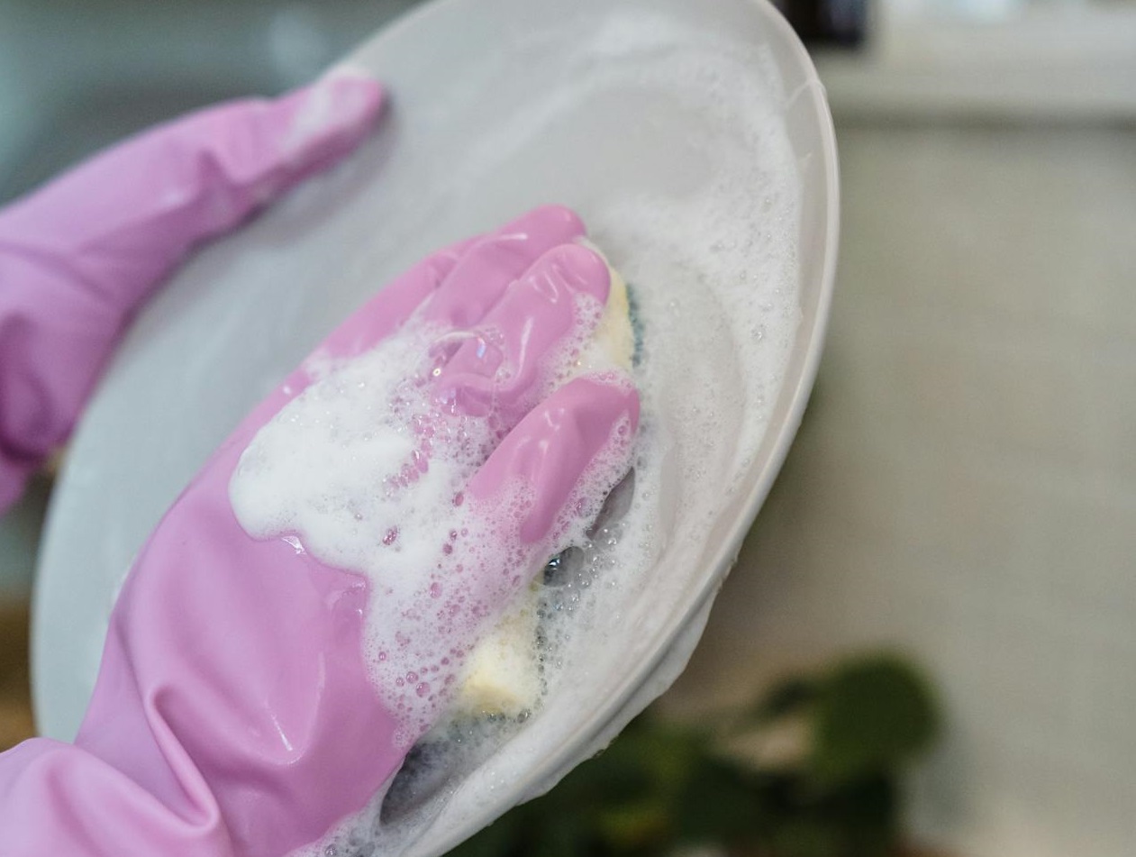 A Person Washing a Plate