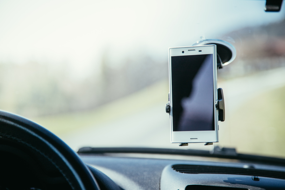 Smartphone on mobile mount, used as navigation device