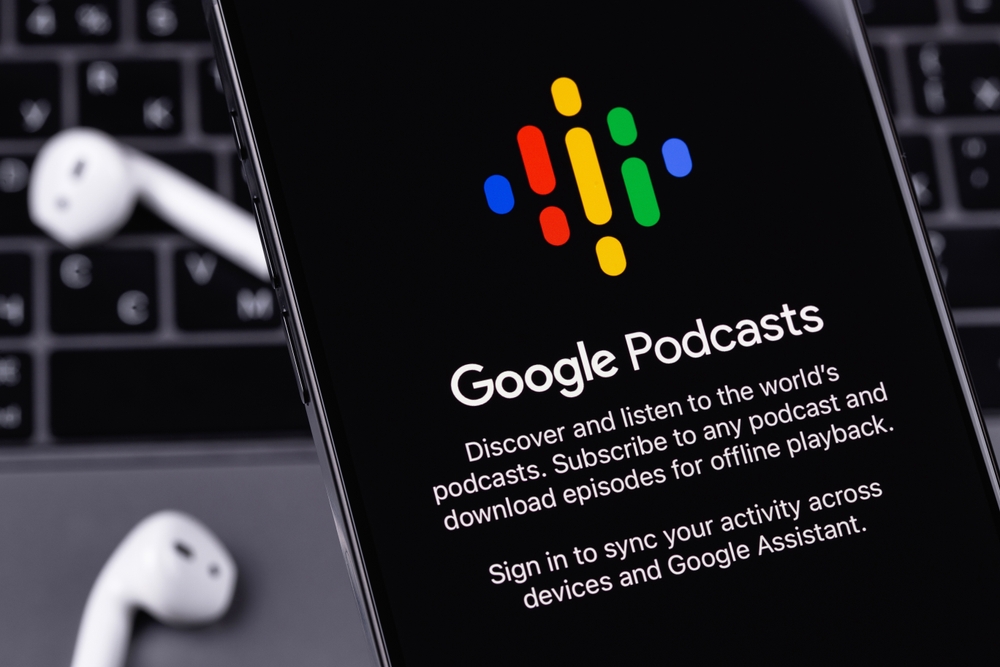 Google Podcasts logo mobile app on a mobile screen