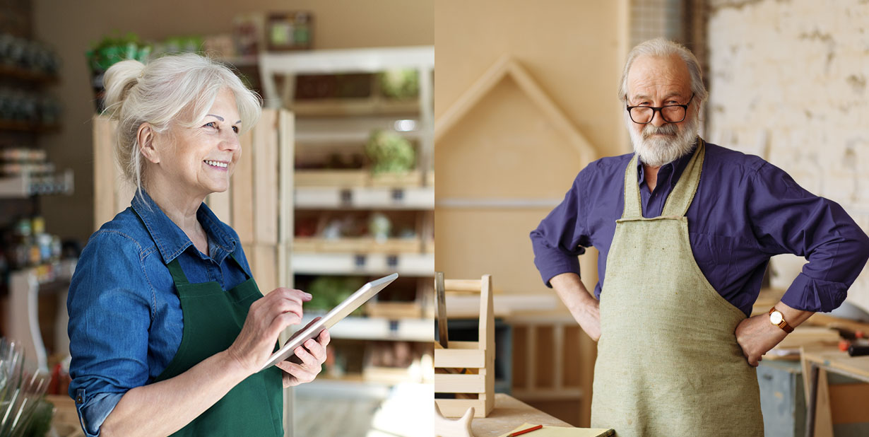 elderly workers split image