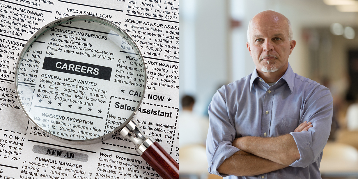 newspaper and man split image