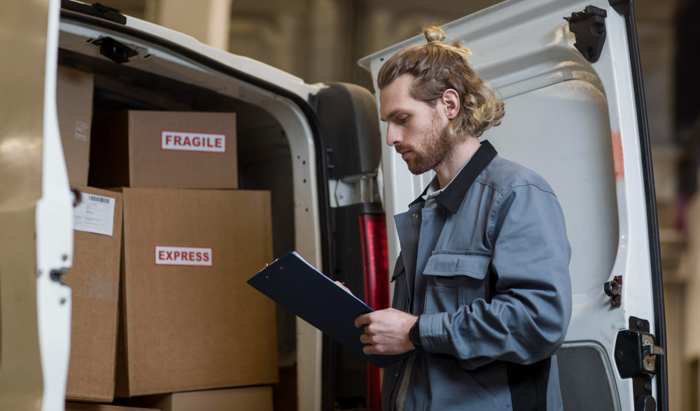 man working and checking truck baggage