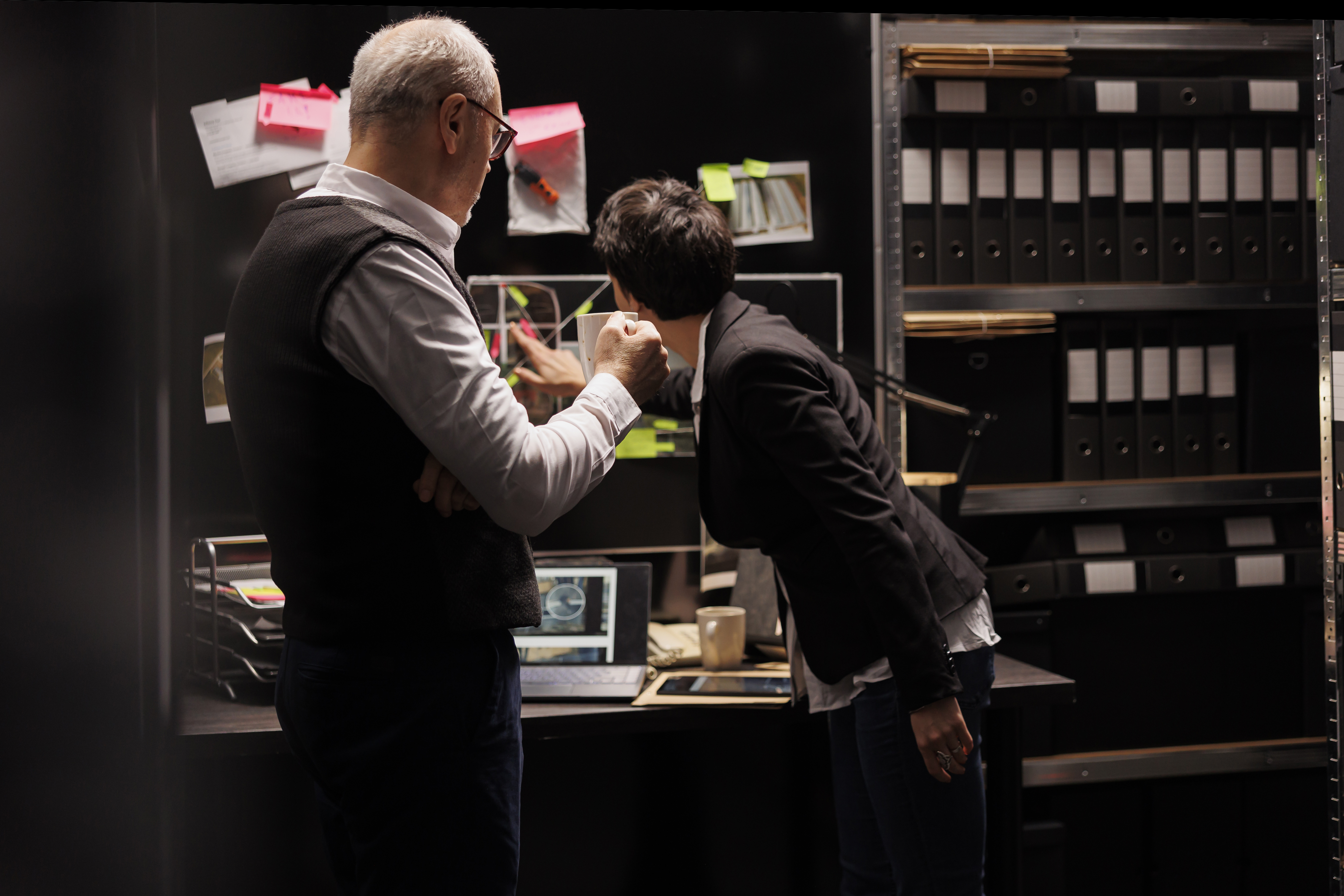 detectives working overhours at crime report in federal bureau