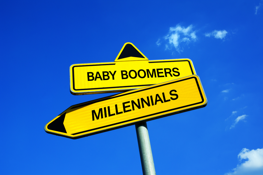 Baby Boomers vs Millennials sign