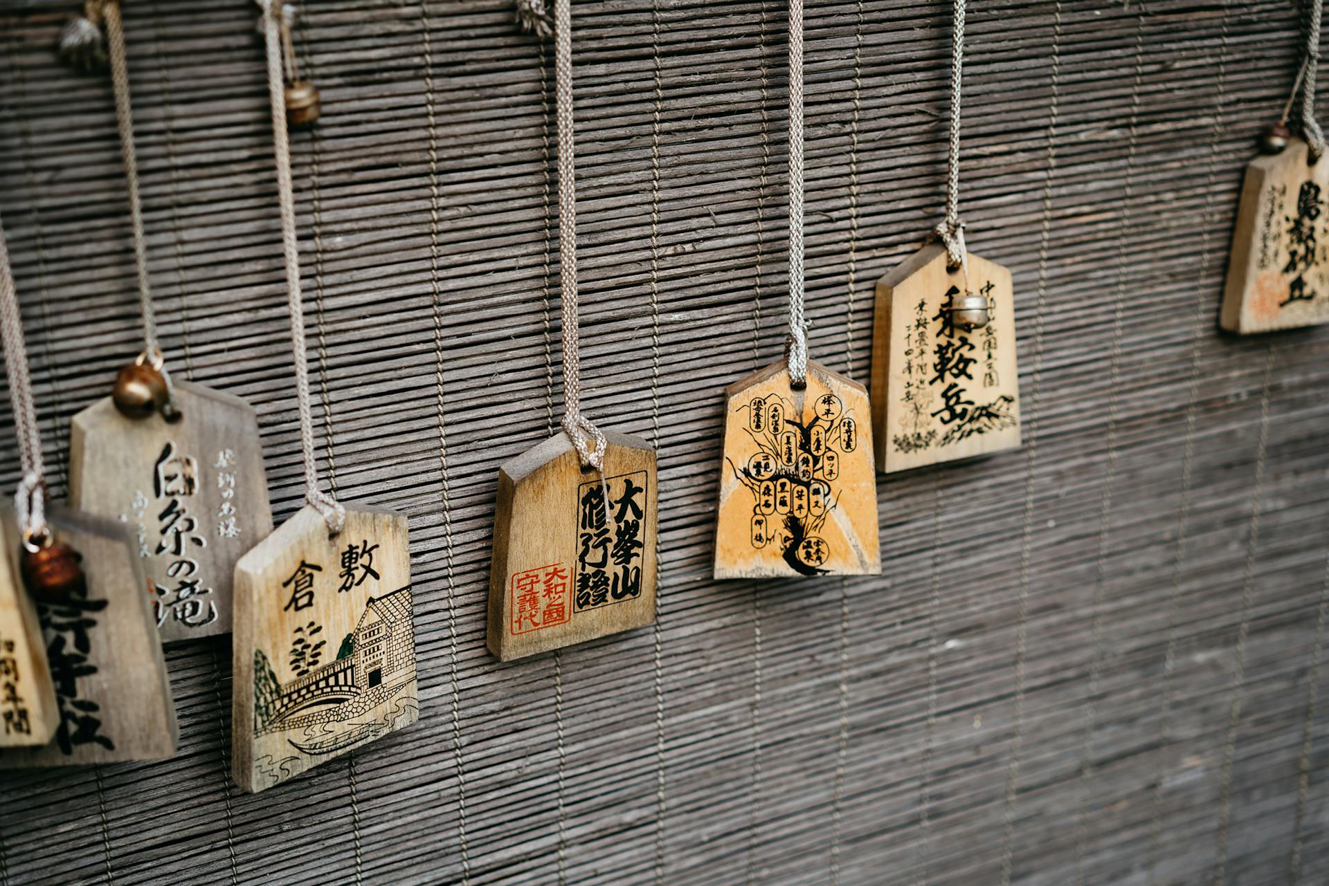 Traditional Japanese Ema Wooden Plaques Display