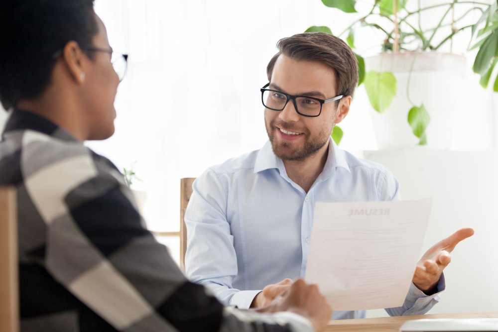 Portrait Photo of a woman during a job interview in office