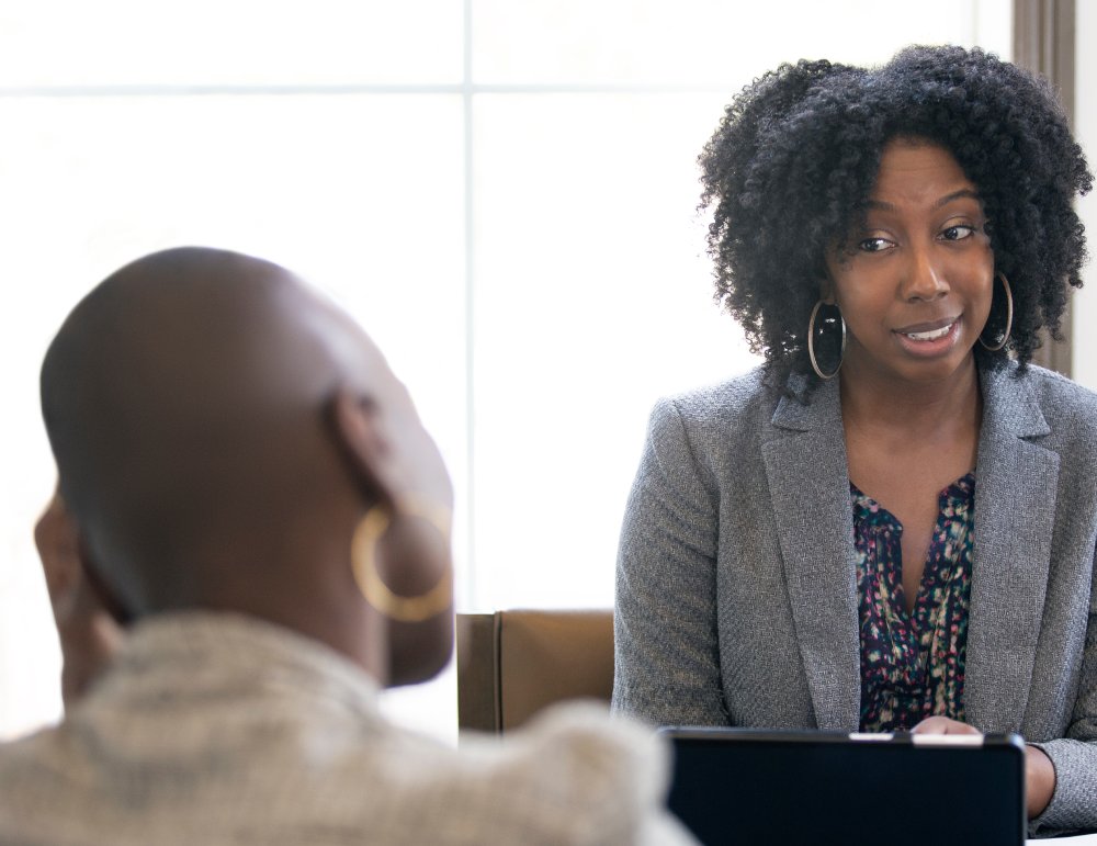Portrait Photo of a woman during a job interview in office