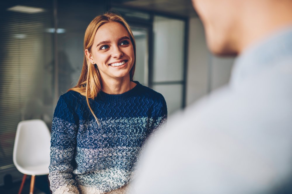 Portrait Photo of a woman during a job interview in office