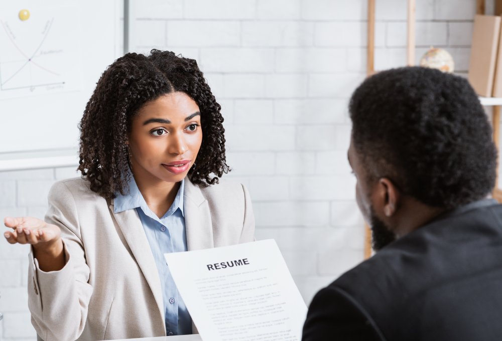 Portrait Photo of a woman during a job interview in office