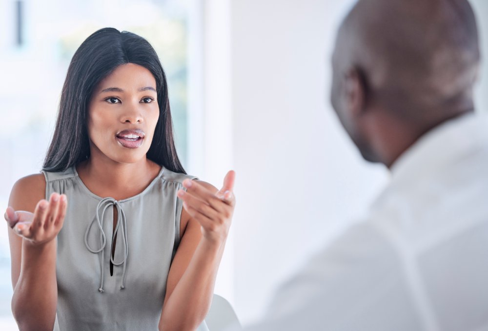 Portrait Photo of a woman during a job interview in office