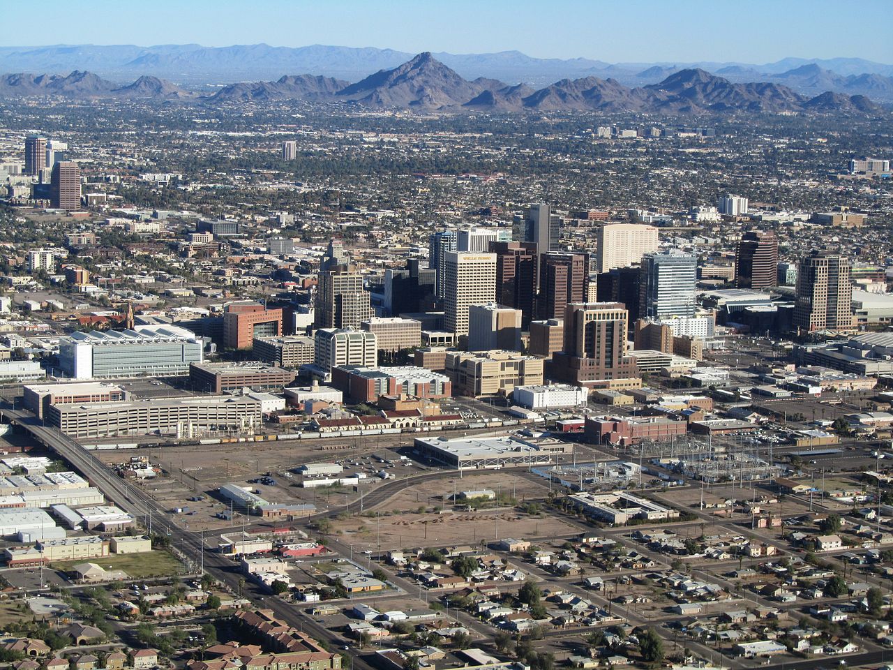 Downtown of Phoenix AZ from an airplane