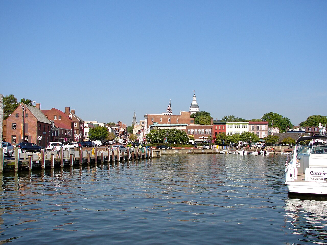 View into City Dock with Market House at right and Main Street to left
