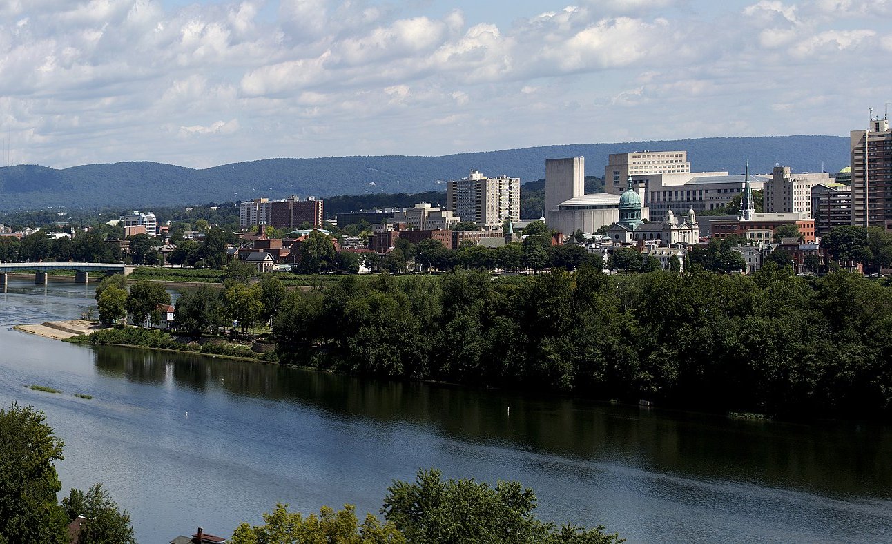 Downtown Harrisburg with City Island in the foreground