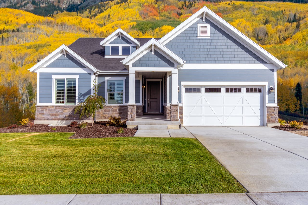 Facade of a Suburban Family House in a Valley
