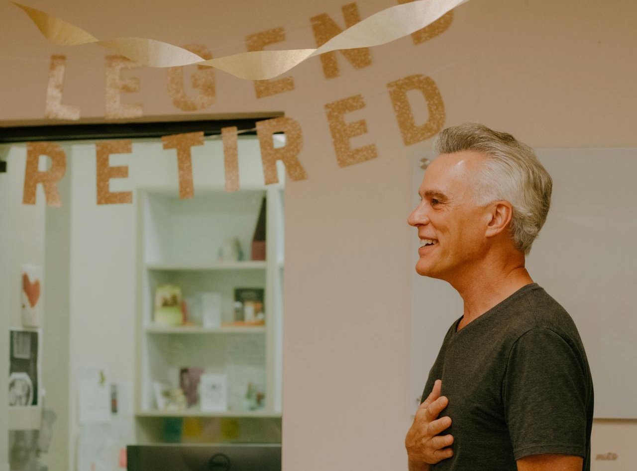 Smiling Man in T-shirt Standing