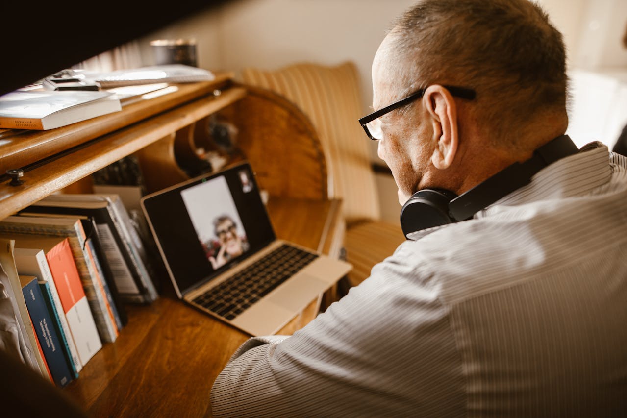 An Elderly Man in a Video Call