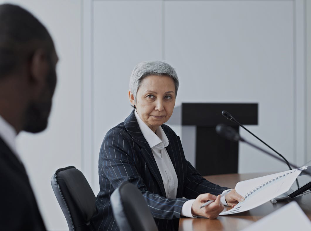 Professional Woman Wearing Navy Blazer
