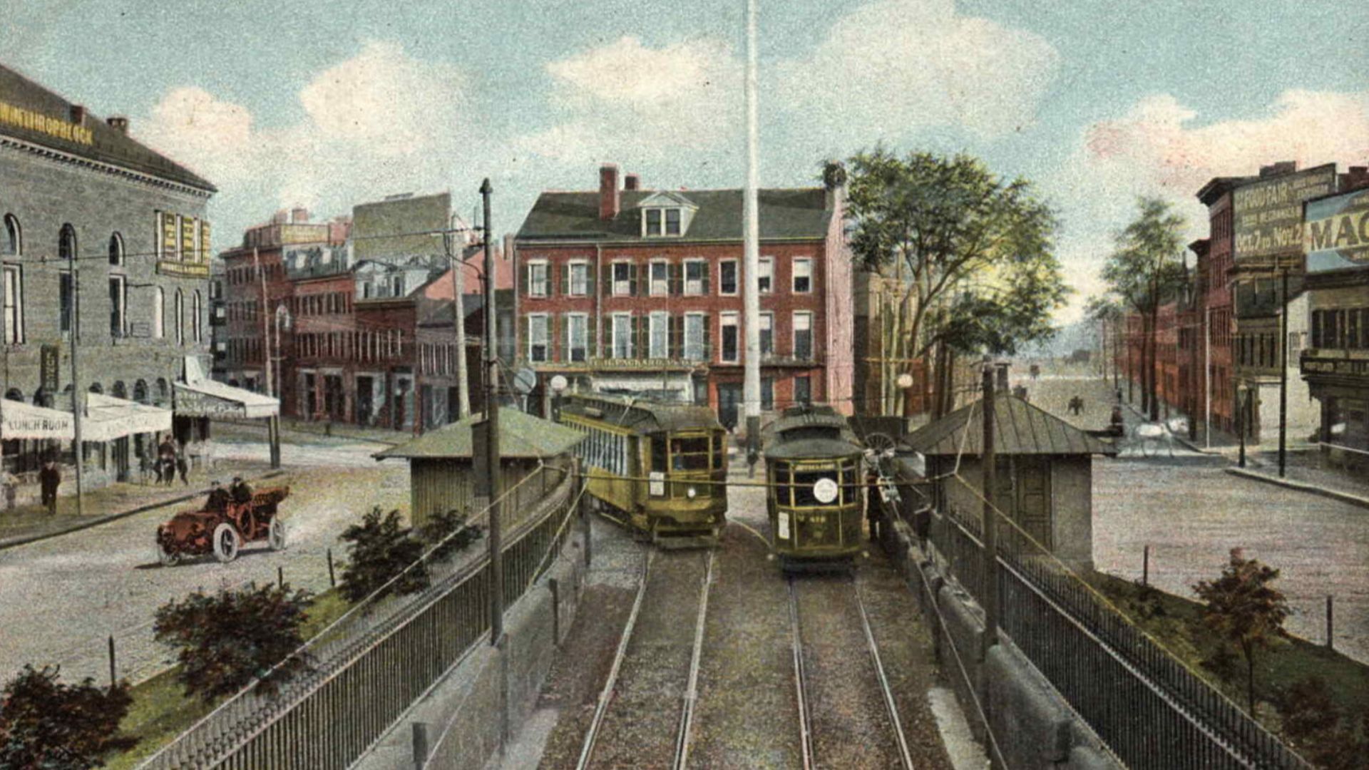File:Postcard of streetcars at Maverick Square incline.jpg