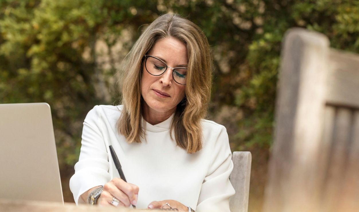 Woman focused and working