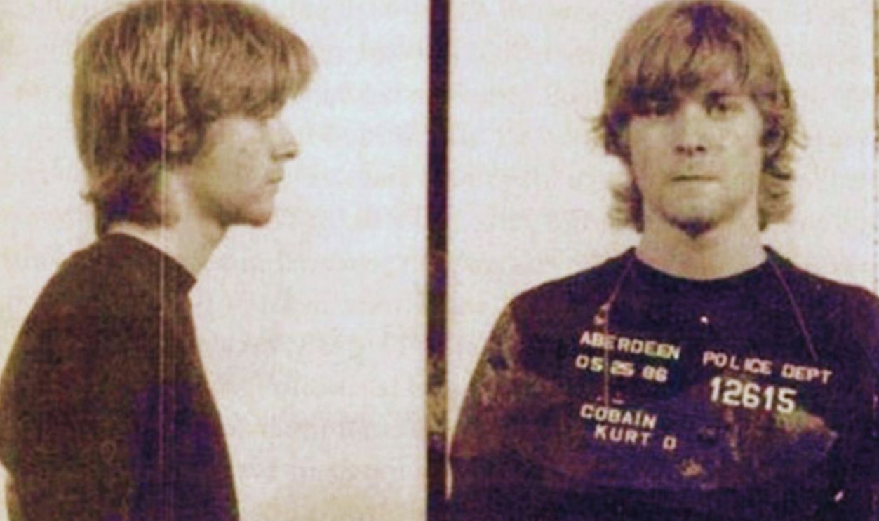 Gettyimages - 952216706, Kurt Cobain Mugshot Kurt Cobain in a mug shot after being arrested by Aberdeen, Washington police in May 1986. 