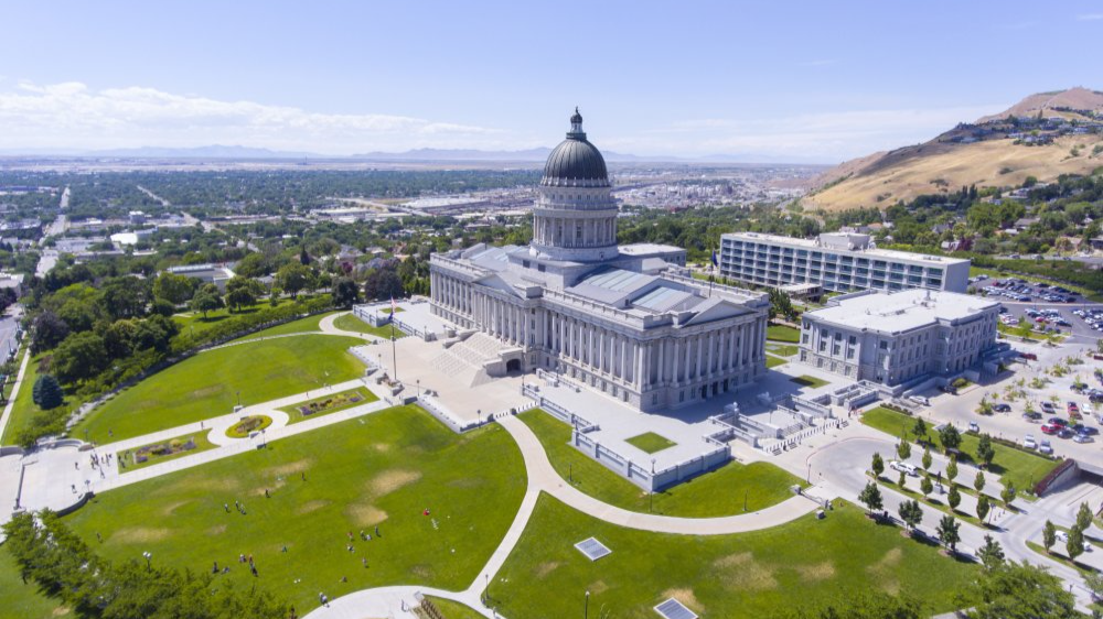 Aerial view of Utah State Capitol in Salt Lake City, Utah, USA.