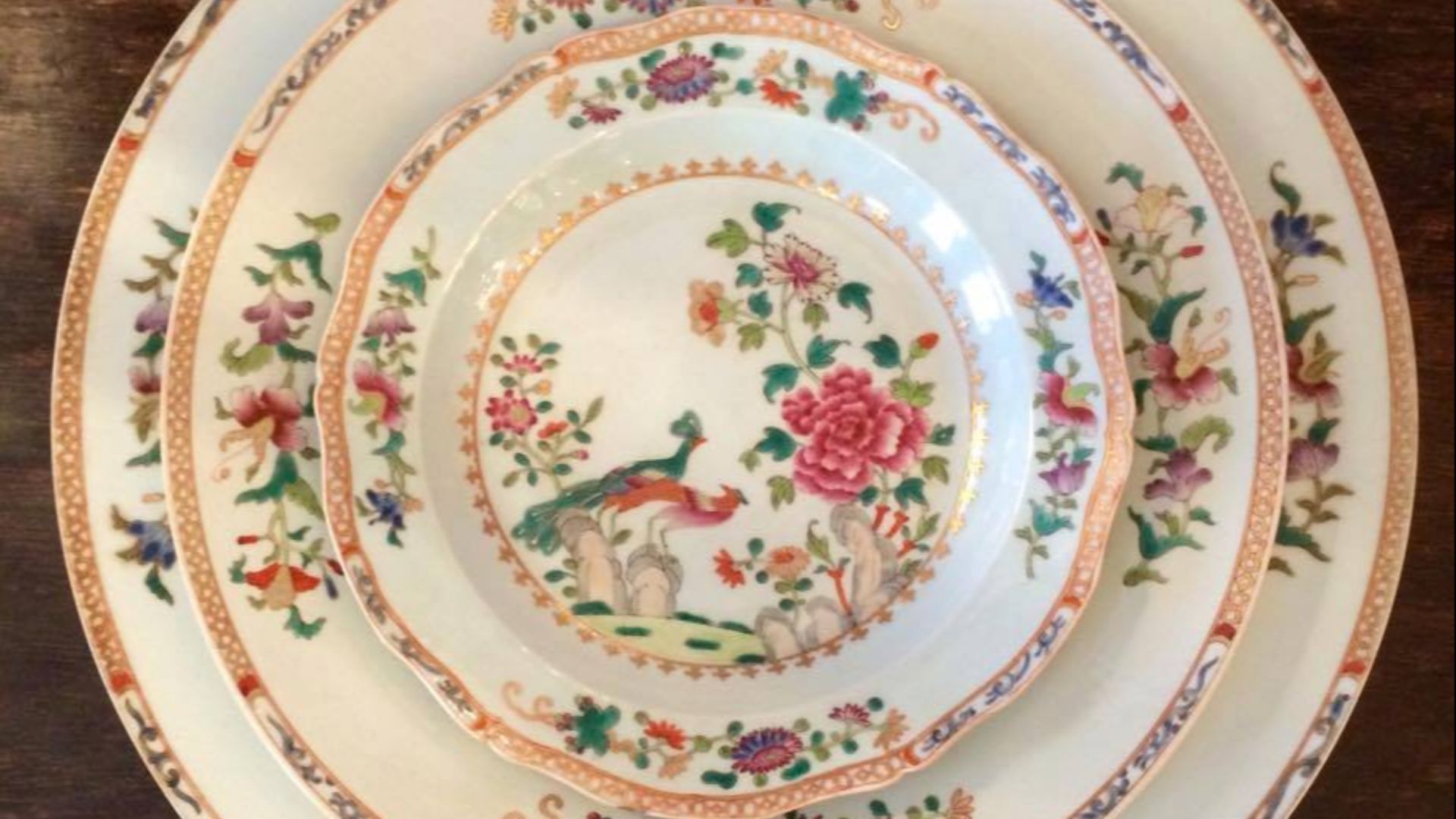 File:Chinese Export Hard Paste Famille Rose Double Peacock Plates.jpg