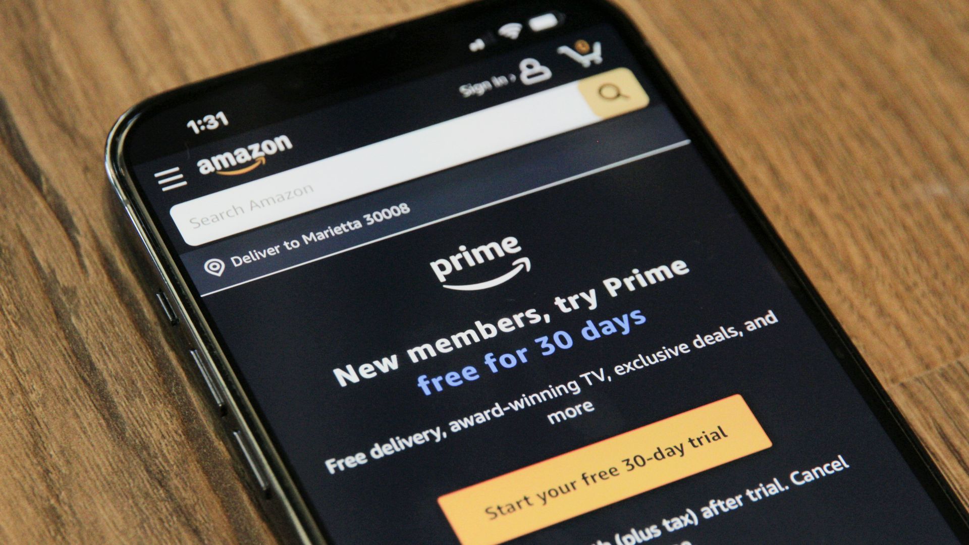 an amazon prime app on a cell phone