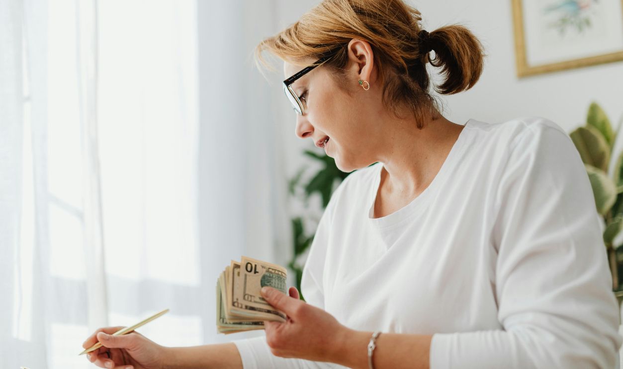 Woman working on home finances